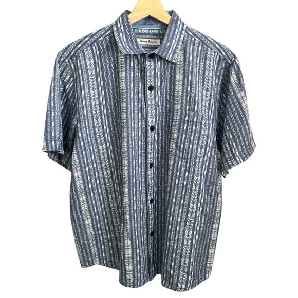 Tommy Bahama Mens Silk Short Sleeve Button Up Shirt Blue Medium Beach Resort - Picture 2 of 10